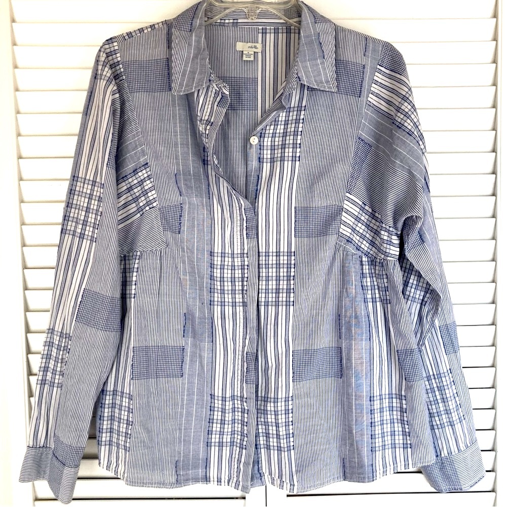 Anthropologie Patchwork Plaid Ballpoint Shirt Sz 8 - image 2